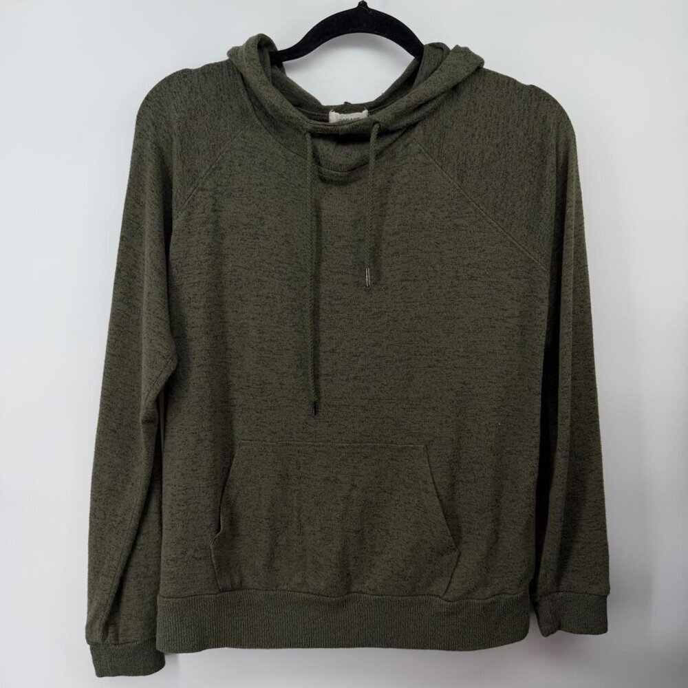 Garage Womens Size M Olive Green Heathered Knit Hoodie Pullover Drawstring